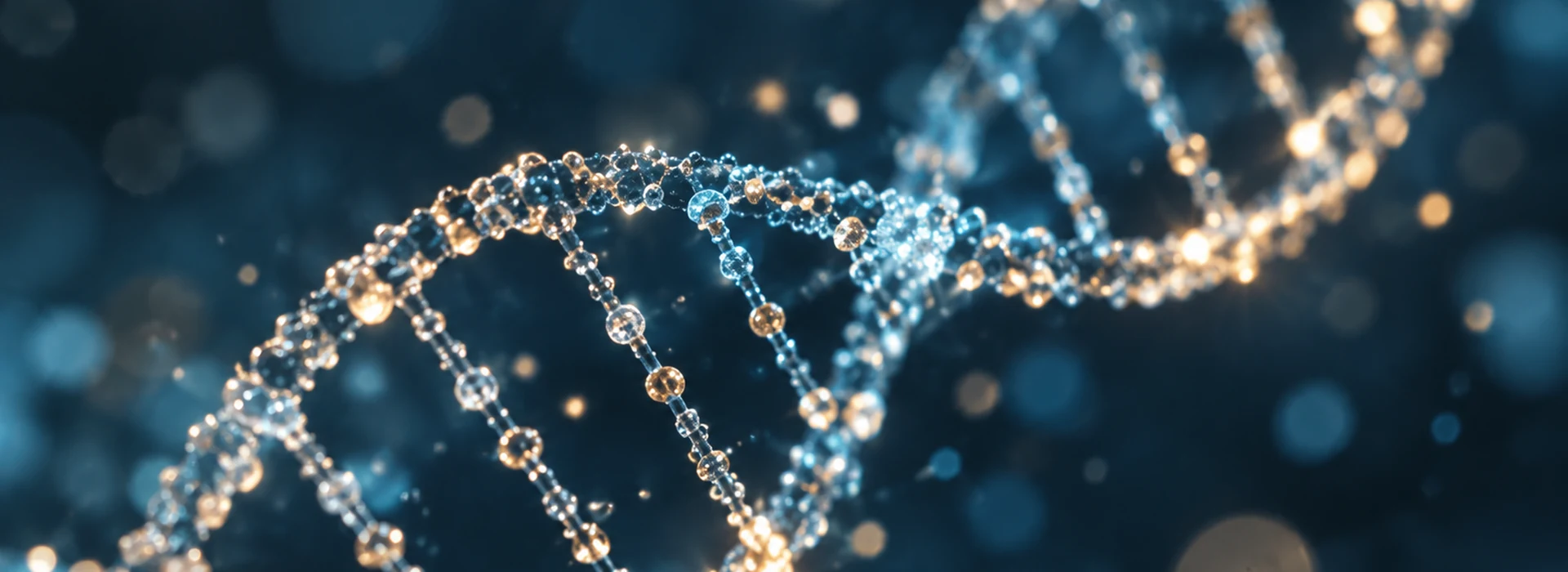Blue DNA double helix rendered as a luminous molecular strand