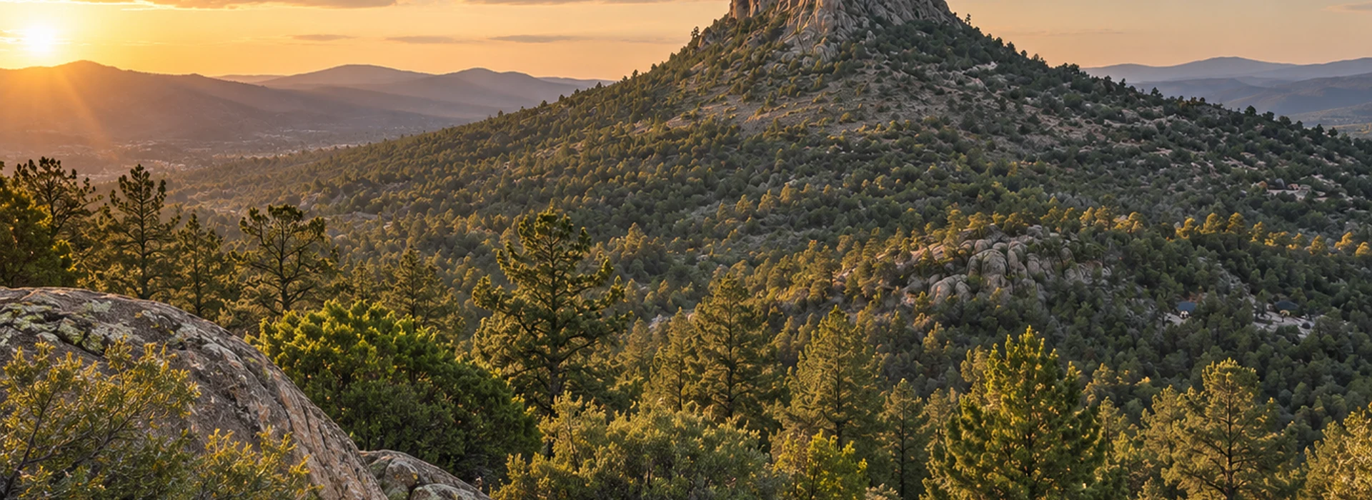 Thumb Butte and surrounding Prescott landscape at golden hour