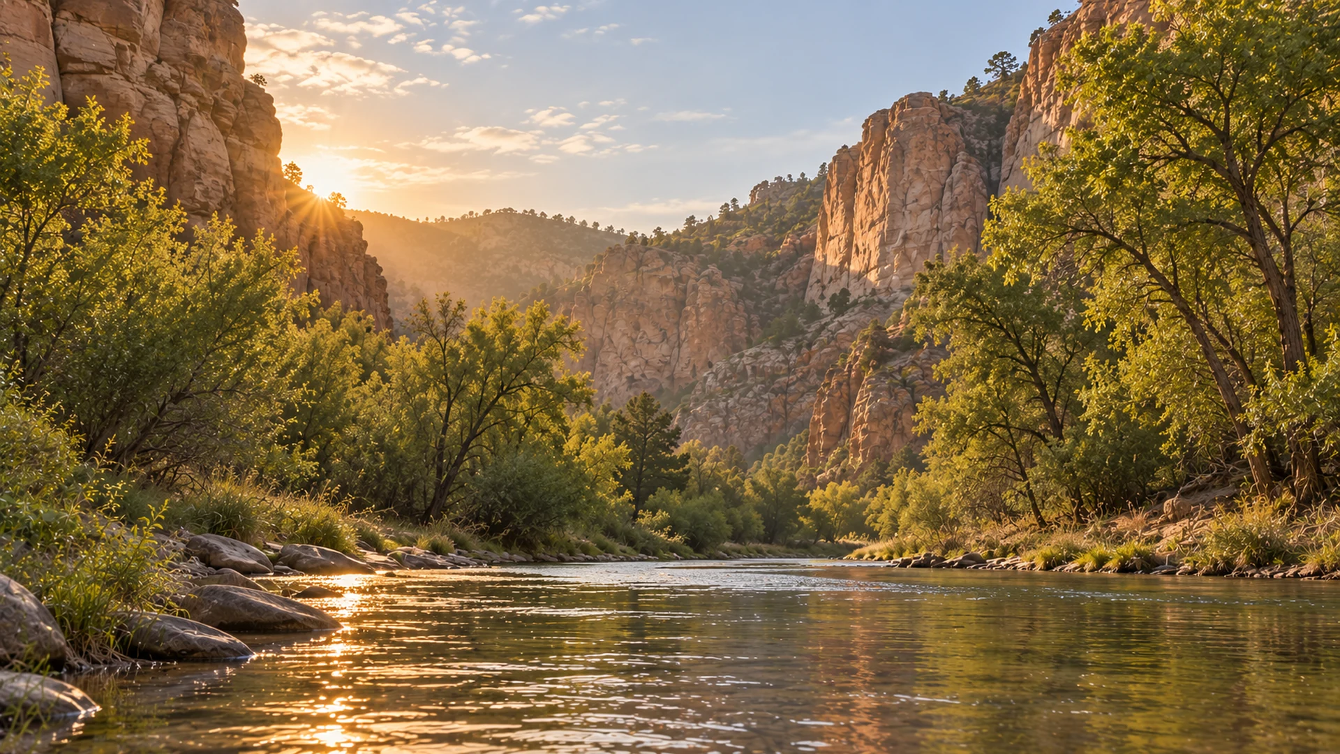 Quiet canyon river near sunrise in northern Arizona